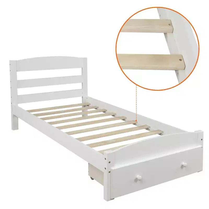 Cadre de lit double plate-forme avec tiroir de rangement et lattes en bois, aucun sommier tapissier requis Espresso