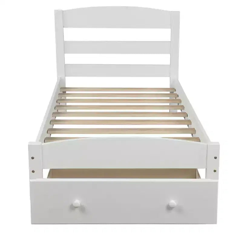 Cadre de lit double plate-forme avec tiroir de rangement et lattes en bois, aucun sommier tapissier requis Espresso