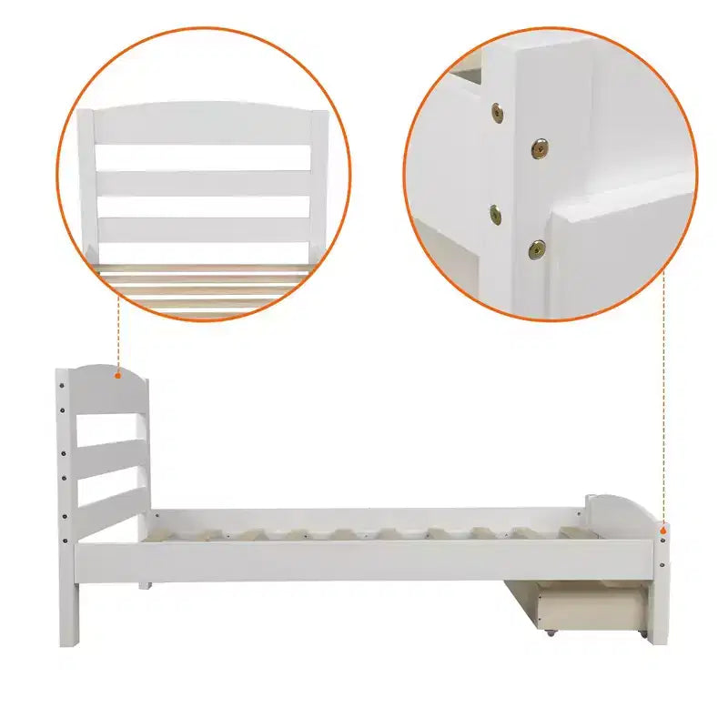 Cadre de lit double plate-forme avec tiroir de rangement et lattes en bois, aucun sommier tapissier requis Espresso