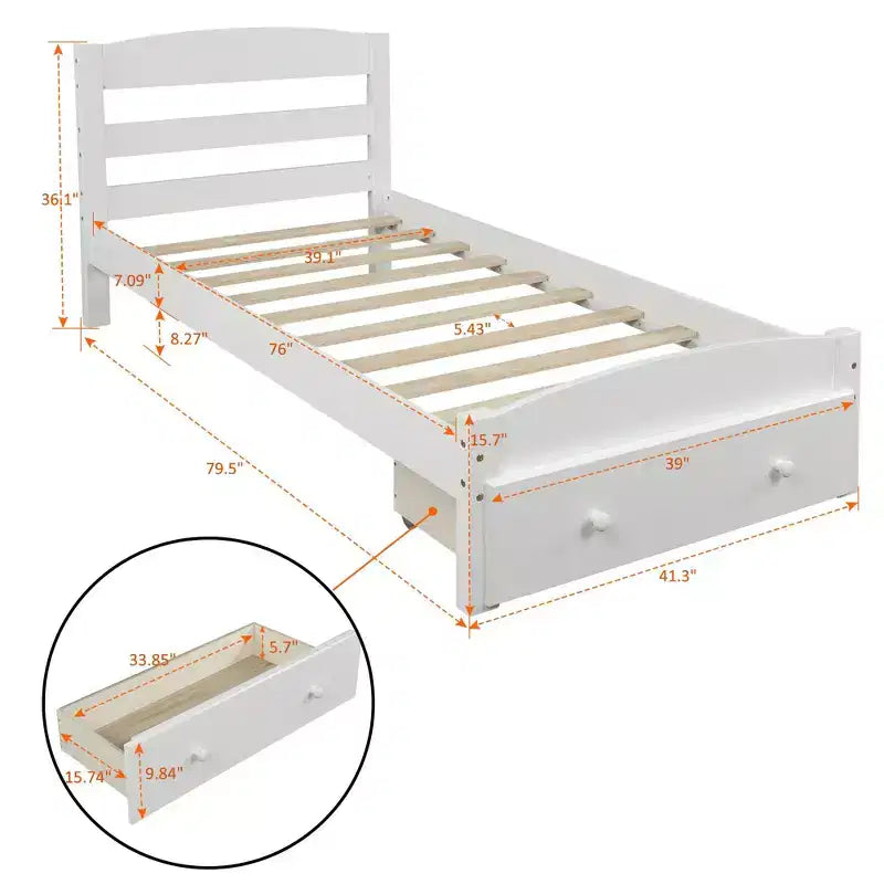 Cadre de lit double plate-forme avec tiroir de rangement et lattes en bois, aucun sommier tapissier requis Espresso