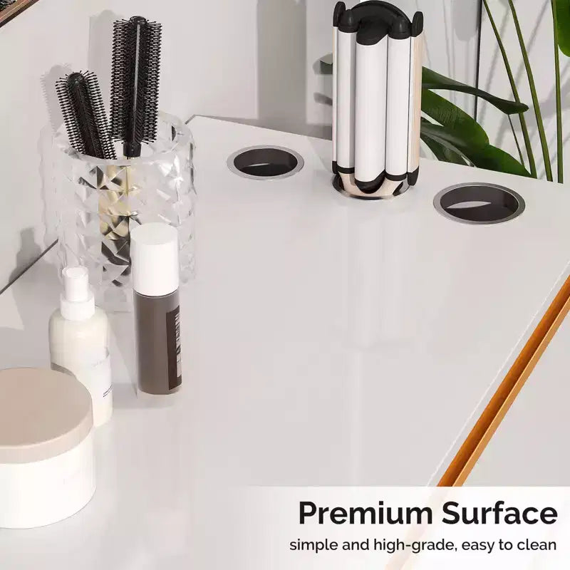 Karl Home Black Salon Styling Storage Station with Square Mirror and 3 Drawers