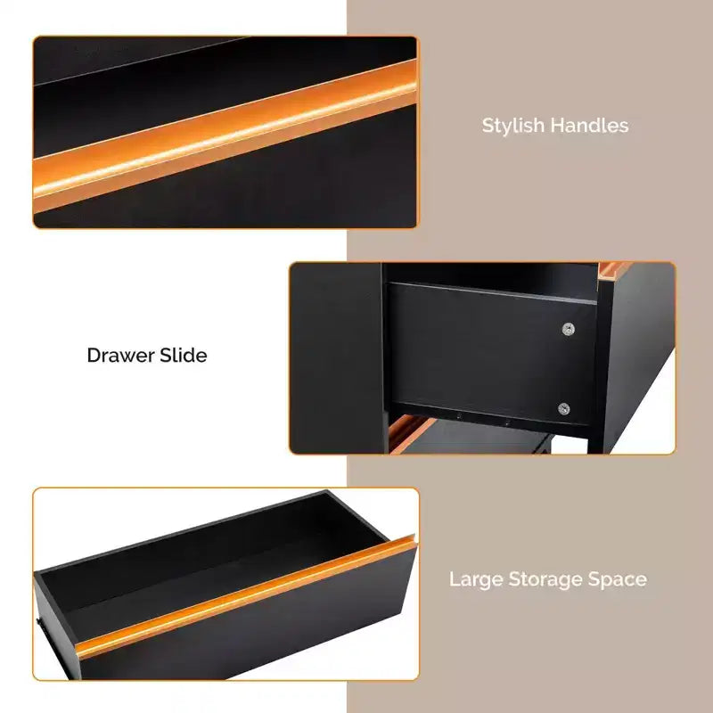 Karl Home Black Salon Styling Storage Station with Square Mirror and 3 Drawers