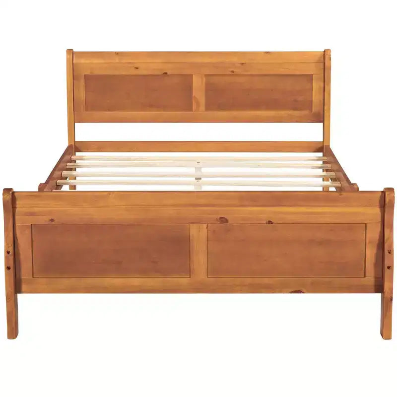 Full Size Wood Platform Bed with Headboard and Wooden Slat Support (Oak)