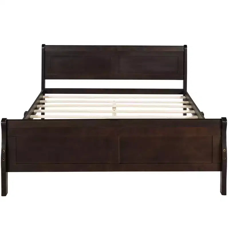 Full Size Wood Platform Bed with Headboard and Wooden Slat Support (Oak)