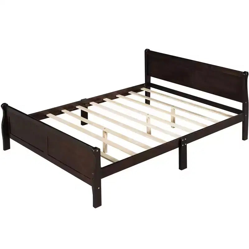 Full Size Wood Platform Bed with Headboard and Wooden Slat Support (Oak)