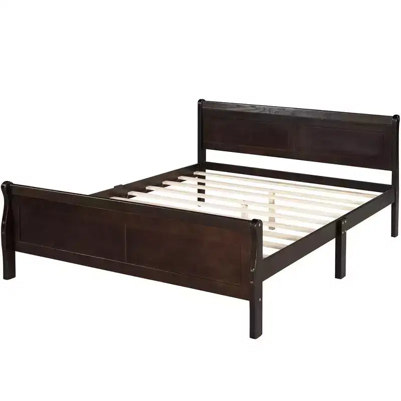 Full Size Wood Platform Bed with Headboard and Wooden Slat Support (Oak)