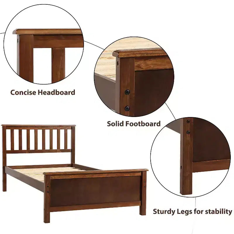 Twin Size Wood Platform Bed with Headboard Footboard and Wood Slat Support White