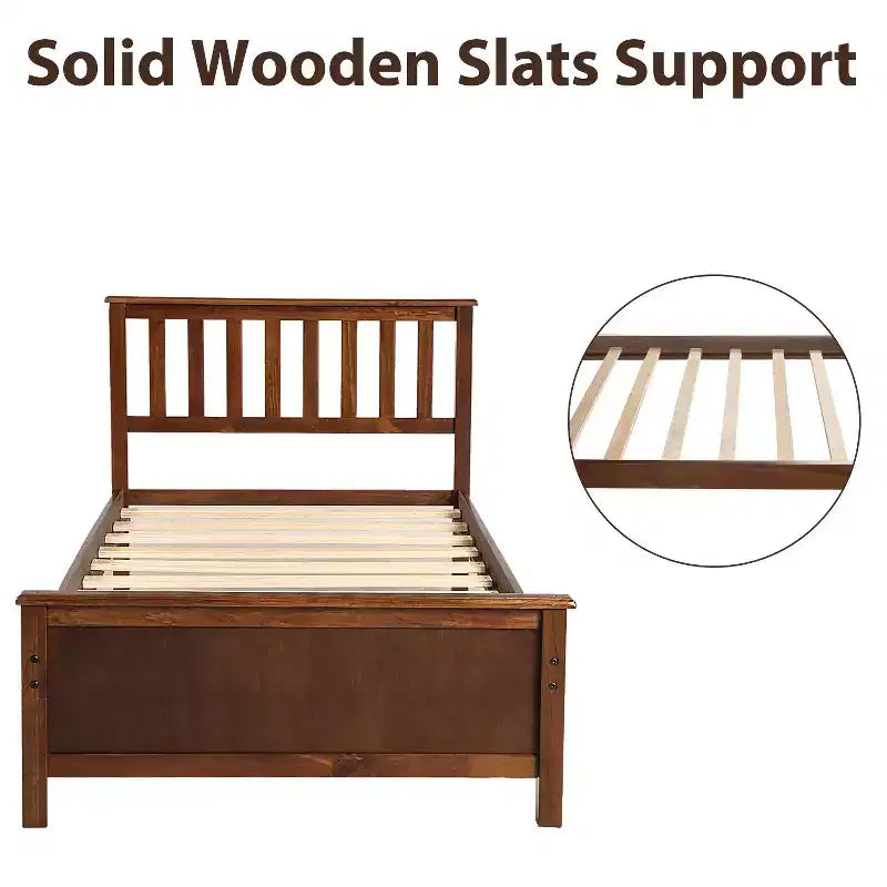 Twin Size Wood Platform Bed with Headboard Footboard and Wood Slat Support White