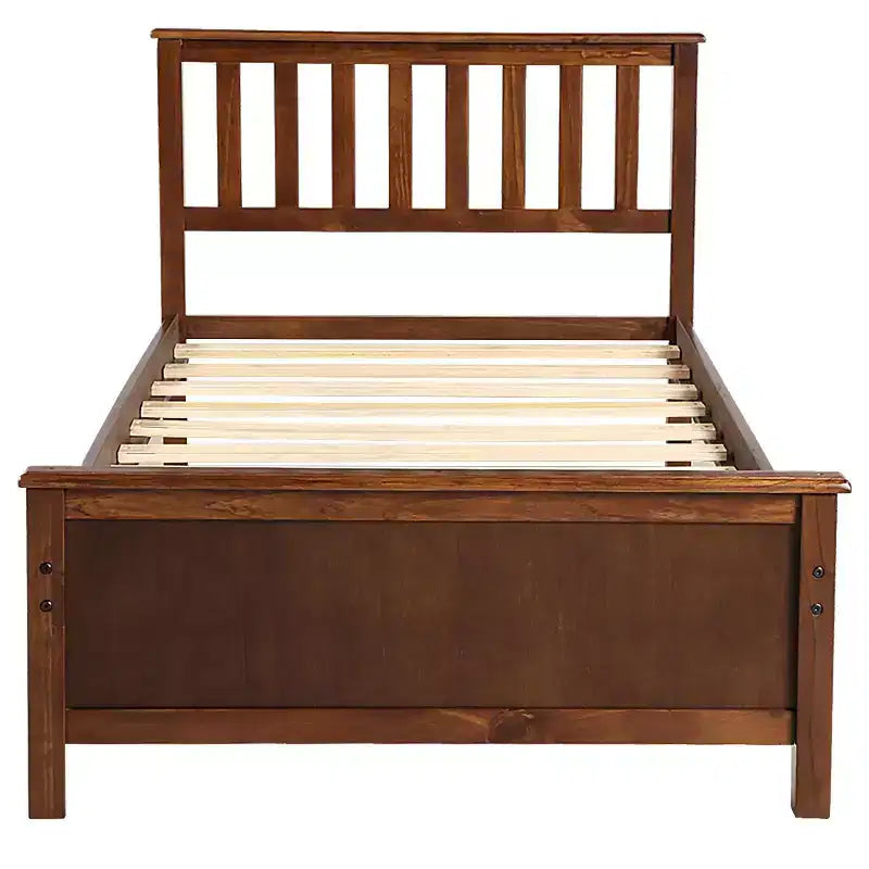 Twin Size Wood Platform Bed with Headboard Footboard and Wood Slat Support White
