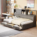 Twin Size Wooden Daybed with 3 Storage Drawers Upper Soft Board shelf and a set of Sockets and USB Ports Gray