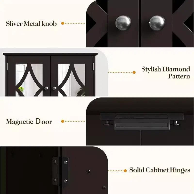 Meuble de salle de bain RoyalCraft, armoire murale de rangement avec miroir, porte-serviettes et étagères réglables pour salle d'eau, buanderie, marron