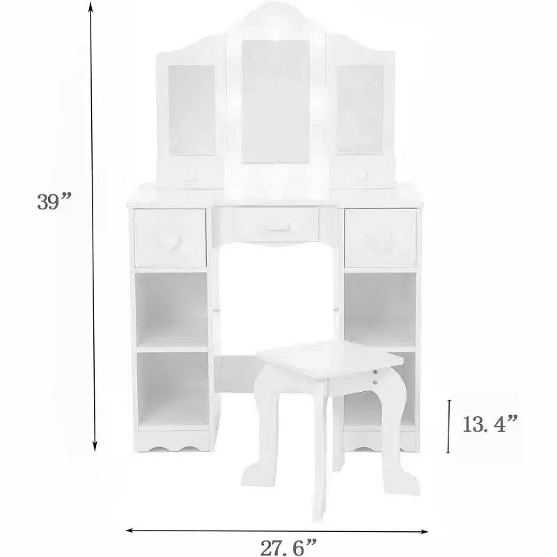 Acekool Princess Vanity Set - Tri-Fold Mirror & Stool for Pretend Play