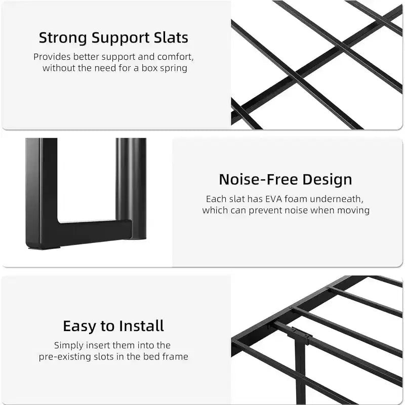 Bed Frame with Storage Headboard and 2 Drawers, Platform Metal King Bed Frame with LED Lights and Charging Station, Noise Free, No Box Spring Needed