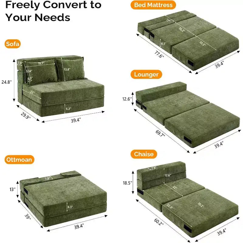 VINGLI Canapé-lit futon Canapé convertible Fauteuil-lit Canapé de sol Lit simple Petit canapé Matelas pliant Canapés