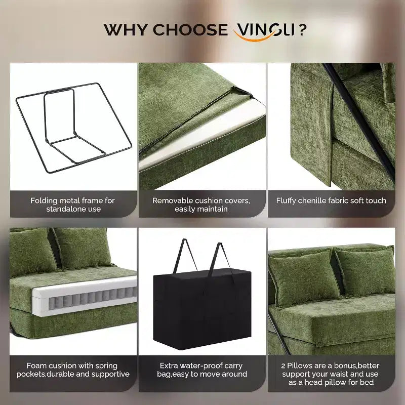 VINGLI Canapé-lit futon Canapé convertible Fauteuil-lit Canapé de sol Lit simple Petit canapé Matelas pliant Canapés