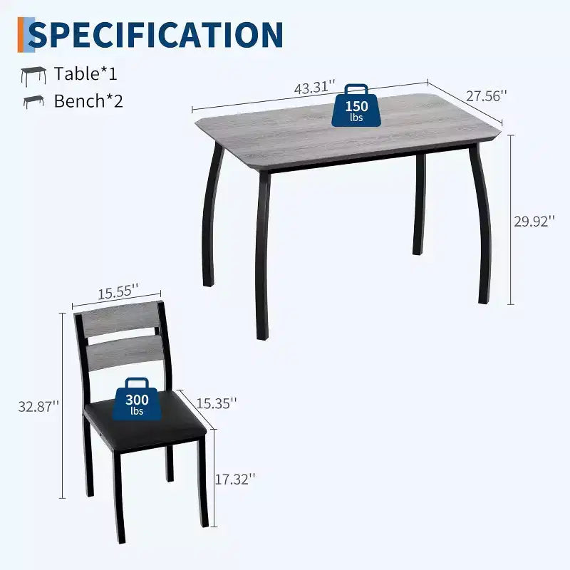 CuisinSmart Dining Table Set for 4, 5 Piece Metal Frame Kitchen Table and Chair Set with Chamfer Design, Space-Saving Dining Room Furniture