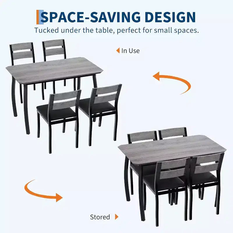 CuisinSmart Dining Table Set for 4, 5 Piece Metal Frame Kitchen Table and Chair Set with Chamfer Design, Space-Saving Dining Room Furniture