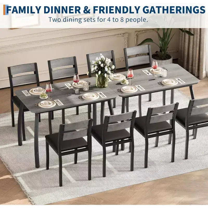 CuisinSmart Dining Table Set for 4, 5 Piece Metal Frame Kitchen Table and Chair Set with Chamfer Design, Space-Saving Dining Room Furniture