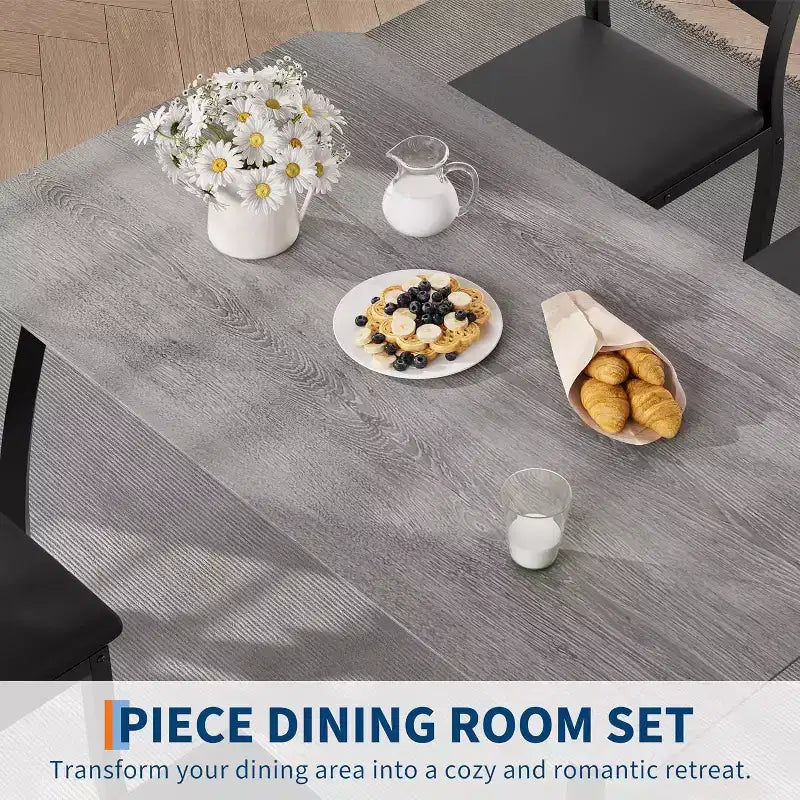 CuisinSmart Dining Table Set for 4, 5 Piece Metal Frame Kitchen Table and Chair Set with Chamfer Design, Space-Saving Dining Room Furniture
