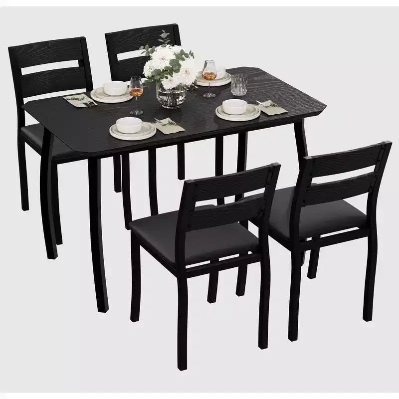 CuisinSmart Dining Table Set for 4, 5 Piece Metal Frame Kitchen Table and Chair Set with Chamfer Design, Space-Saving Dining Room Furniture