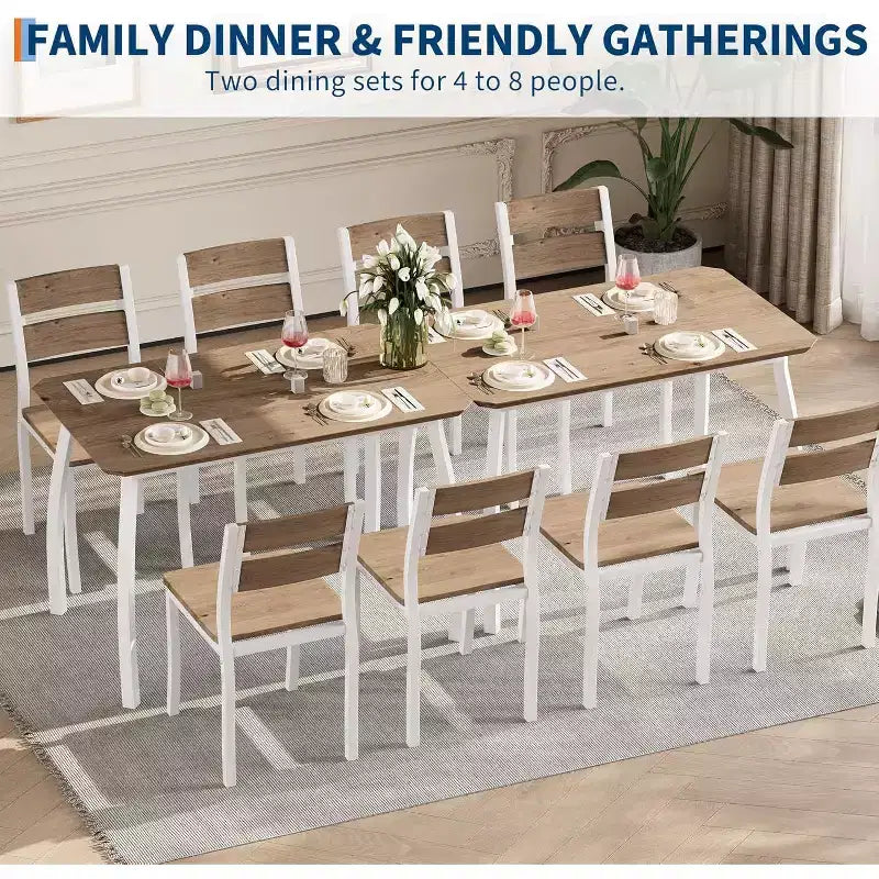 CuisinSmart Dining Table Set for 4, 5 Piece Metal Frame Kitchen Table and Chair Set with Chamfer Design, Space-Saving Dining Room Furniture