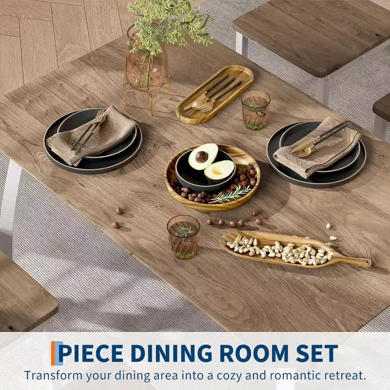 CuisinSmart Dining Table Set for 4, 5 Piece Metal Frame Kitchen Table and Chair Set with Chamfer Design, Space-Saving Dining Room Furniture