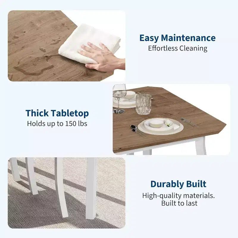 CuisinSmart Dining Table Set for 4, 5 Piece Metal Frame Kitchen Table and Chair Set with Chamfer Design, Space-Saving Dining Room Furniture