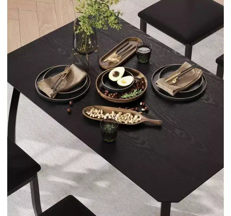 CuisinSmart Dining Table Set for 4, 5 Piece Metal Frame Kitchen Table and Chair Set with Chamfer Design, Space-Saving Dining Room Furniture