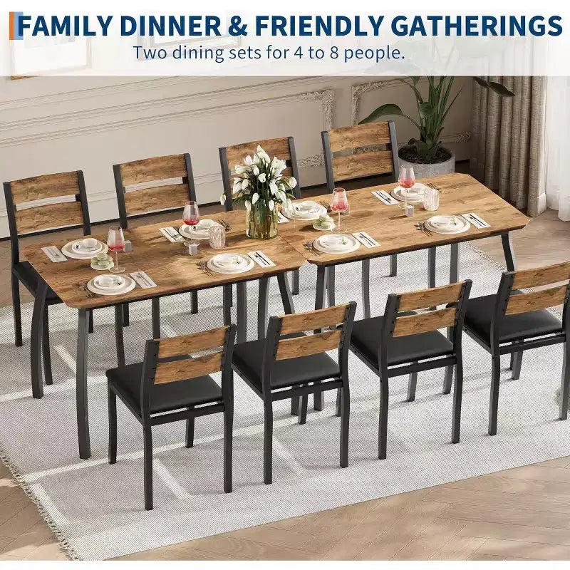 CuisinSmart Dining Table Set for 4, 5 Piece Metal Frame Kitchen Table and Chair Set with Chamfer Design, Space-Saving Dining Room Furniture