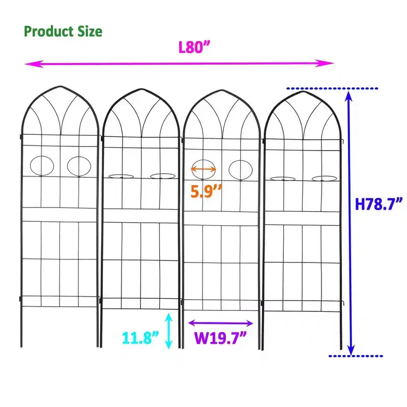 MAYEERTY 4 Pack 78.7 x 19.7 Black Rustproof Metal Garden Trellis for Climbing Plants
