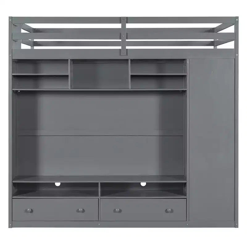 Merax Full Size Loft Bed with Built-in Storage Space Wardrobe and LED Lighting