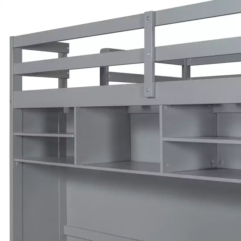 Merax Full Size Loft Bed with Built-in Storage Space Wardrobe and LED Lighting