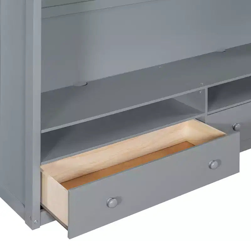 Merax Full Size Loft Bed with Built-in Storage Space Wardrobe and LED Lighting