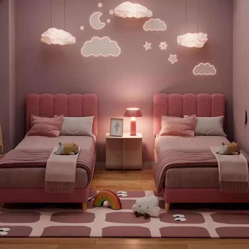 Twin Bed Frame, Velvet Upholstered Platform Bed with Wave Headboard for Girls/Kids, Easy Assembly, Wooden Slats Support, No Box Spring Needed, Pink