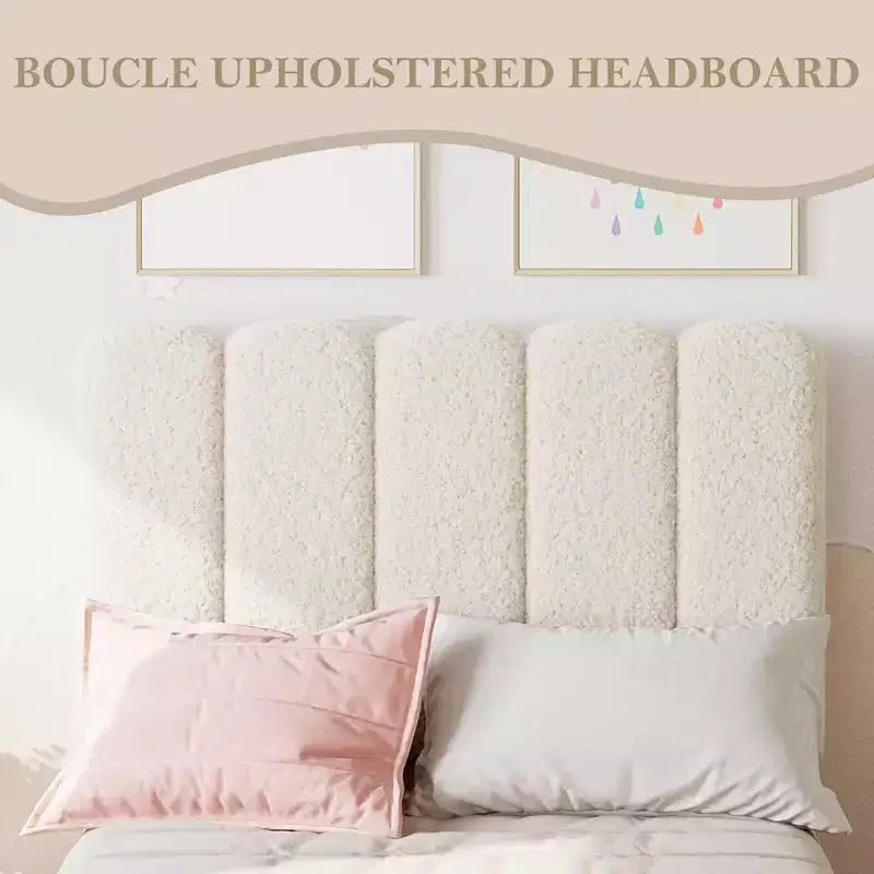 Twin Bed Frame, Velvet Upholstered Platform Bed with Wave Headboard for Girls/Kids, Easy Assembly, Wooden Slats Support, No Box Spring Needed, Pink