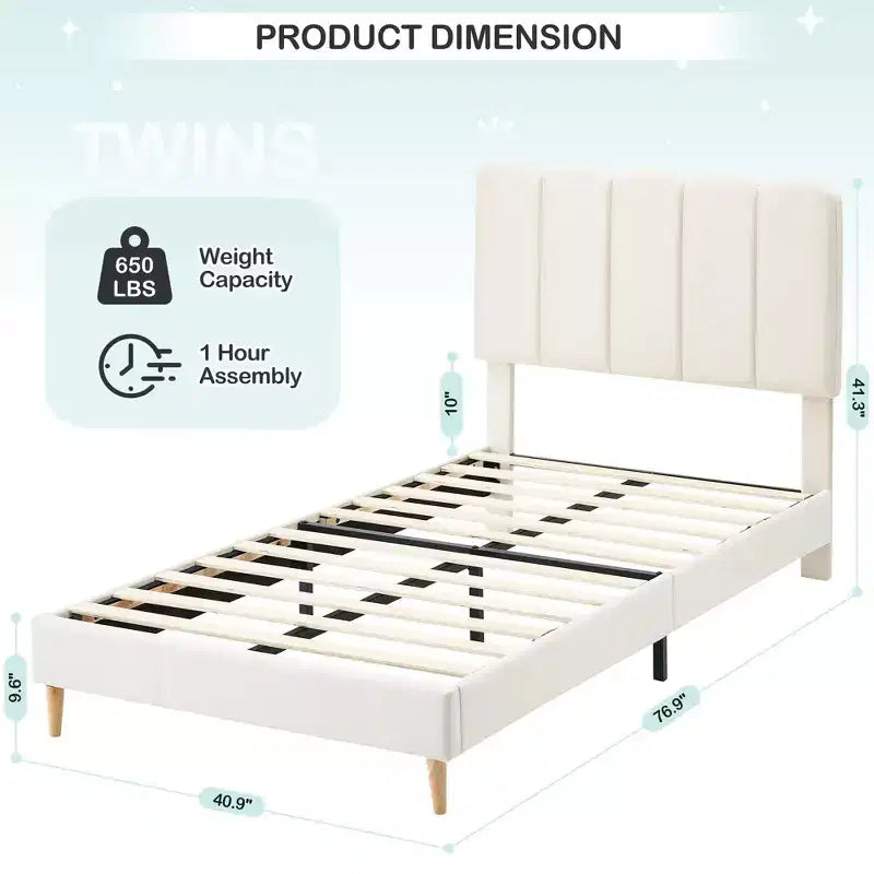 Twin Bed Frame, Velvet Upholstered Platform Bed with Wave Headboard for Girls/Kids, Easy Assembly, Wooden Slats Support, No Box Spring Needed, Pink
