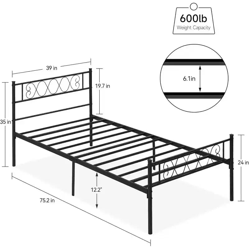 Cadre de Lit Métallique pour Lit Double/Double XL/Queen avec Tête de Lit en Forme de Cœur, Rangement Sous le Lit, Pas Besoin de Sommier Tapissier Pour Enfants et Adolescents