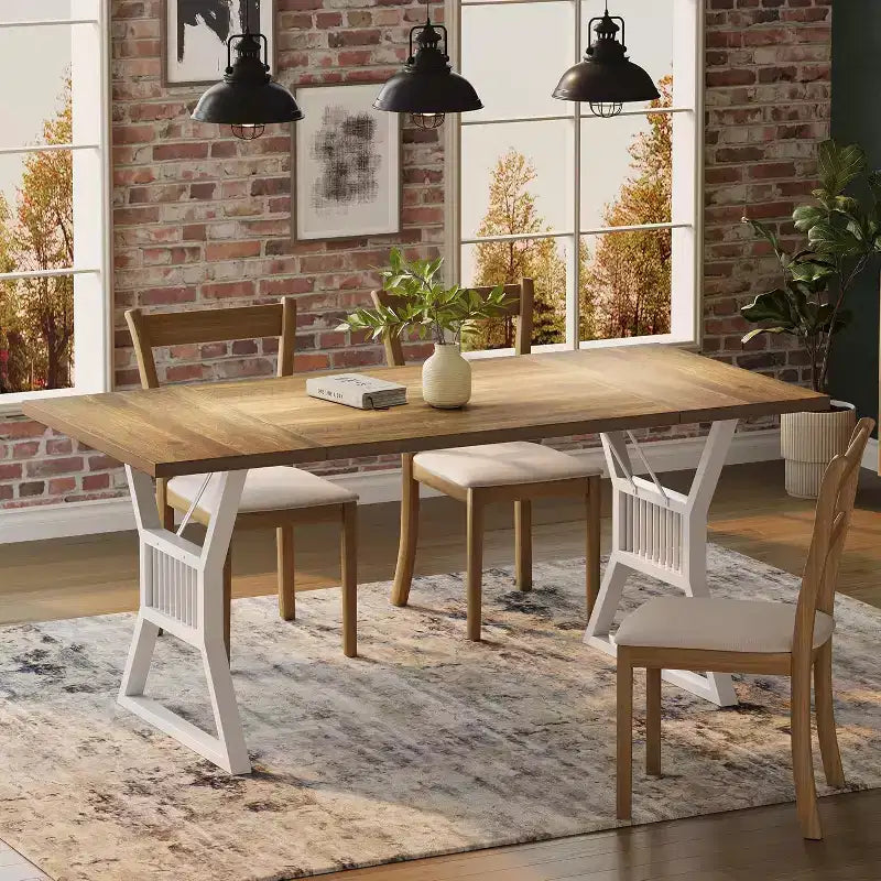 Table de salle à manger 4-6 personnes 180 cm, table de cuisine de style ferme avec pieds en métal robuste, longue table en bois pour cuisine, salon