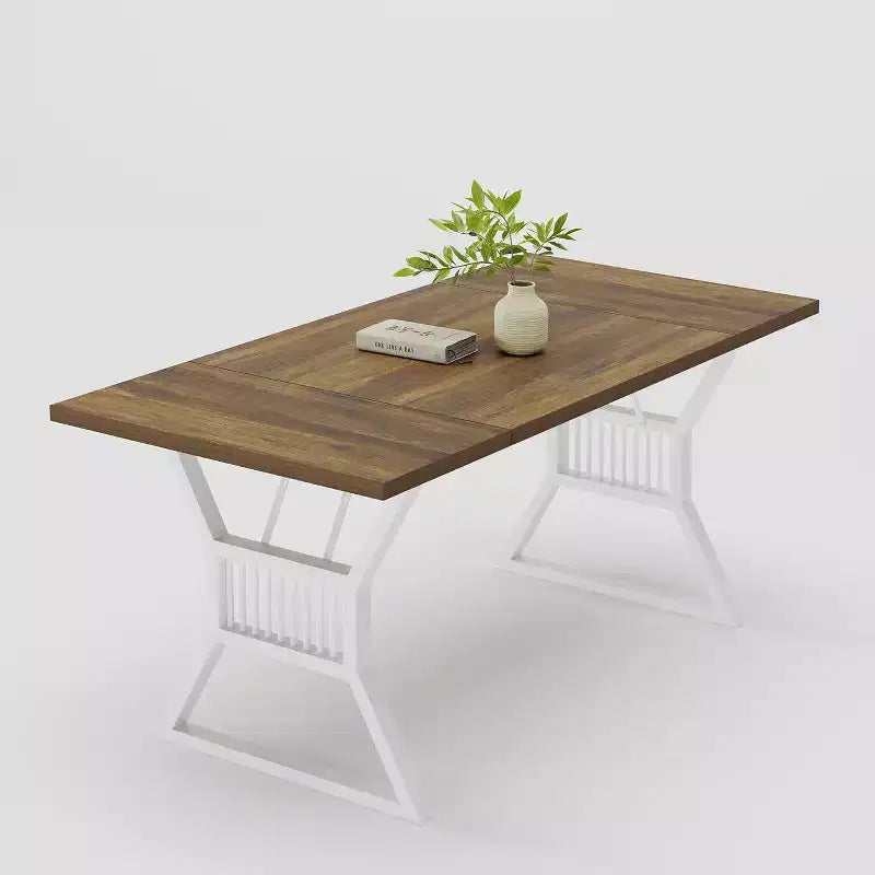 Table de salle à manger 4-6 personnes 180 cm, table de cuisine de style ferme avec pieds en métal robuste, longue table en bois pour cuisine, salon