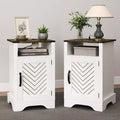 RoyalCraft Farmhouse Nightstand with Charging Station, Rustic End Table with Shelf & Storage for Bedroom or Home Office, Set of 2, White & Rustic Oak