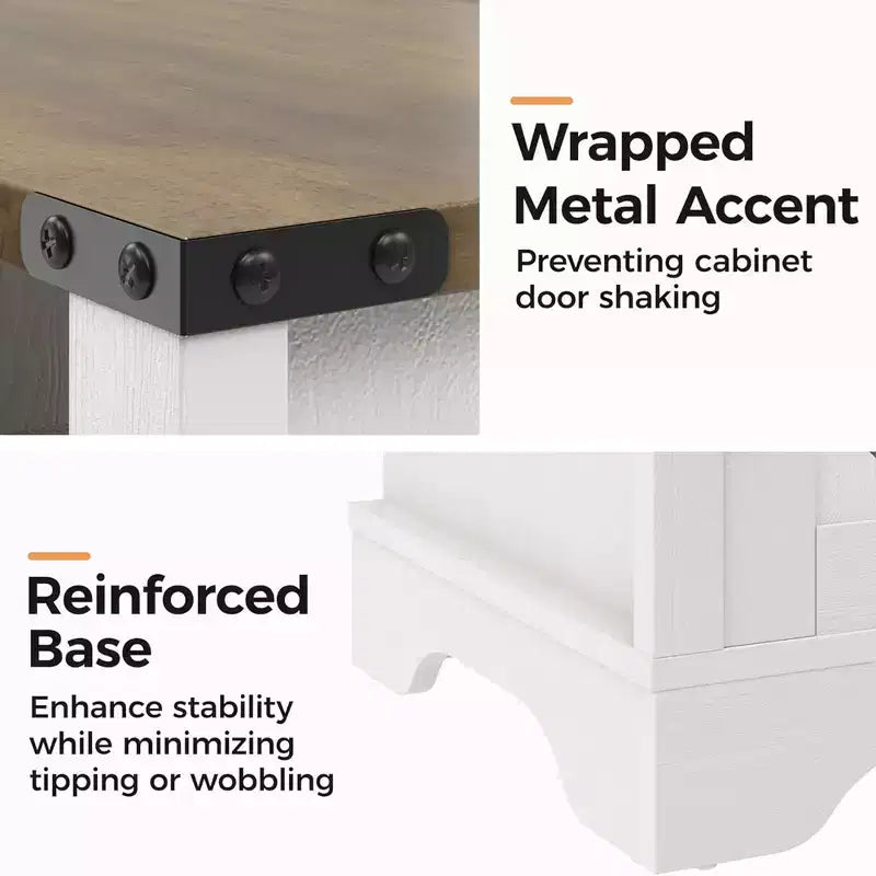 RoyalCraft Farmhouse Nightstand with Charging Station, Rustic End Table with Shelf & Storage for Bedroom or Home Office, Set of 2, White & Rustic Oak