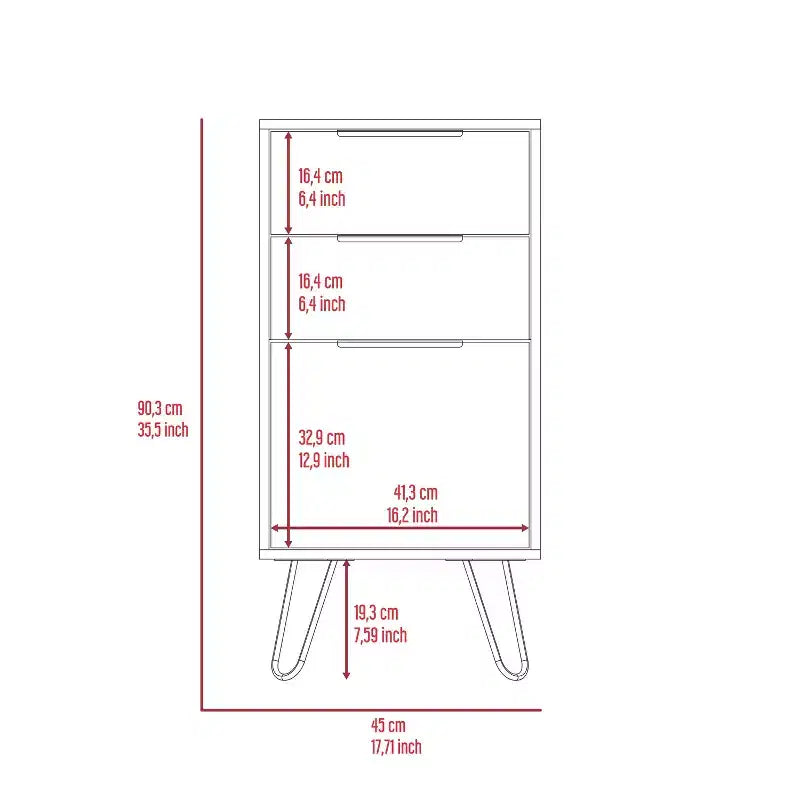 Okak 3-Drawer Dresser Organized Storage, Robust Steel Legs, Sleek Compact Design with Durable Top for Home/Office