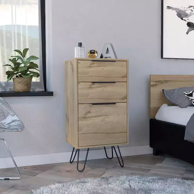 Okak 3-Drawer Dresser Organized Storage, Robust Steel Legs, Sleek Compact Design with Durable Top for Home/Office