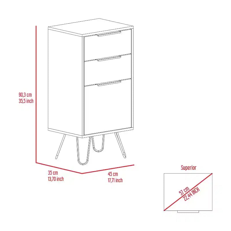 Okak 3-Drawer Dresser Organized Storage, Robust Steel Legs, Sleek Compact Design with Durable Top for Home/Office
