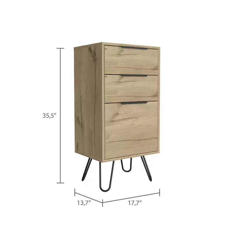 Okak 3-Drawer Dresser Organized Storage, Robust Steel Legs, Sleek Compact Design with Durable Top for Home/Office