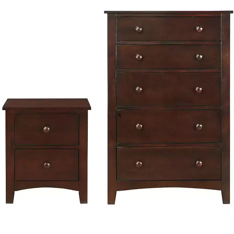 Okak Modern 5/2-Drawer Chest of Drawers, Tall Bedroom Dresser or Nightstand with Wood Veneer