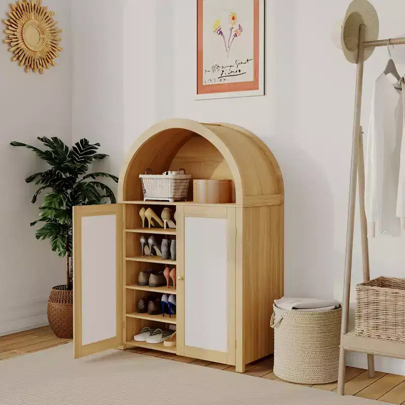 47'' Modern Arched Sideboard Buffet Cabinet w/Storage Freestanding Kitchen Pantry Cabinet with Rattan Doors for Living Room, Dining Room, Hallway