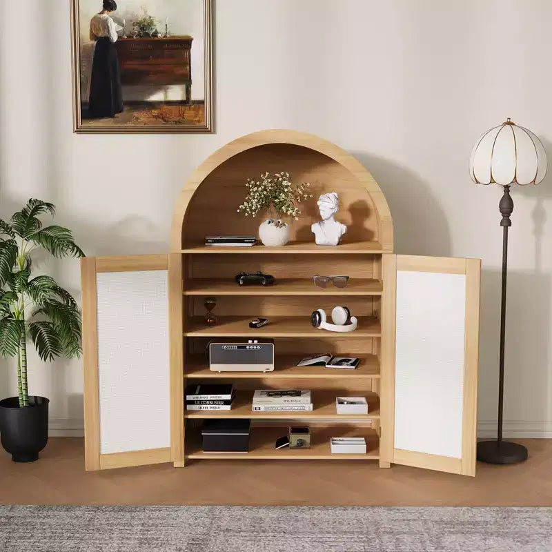 47'' Modern Arched Sideboard Buffet Cabinet w/Storage Freestanding Kitchen Pantry Cabinet with Rattan Doors for Living Room, Dining Room, Hallway