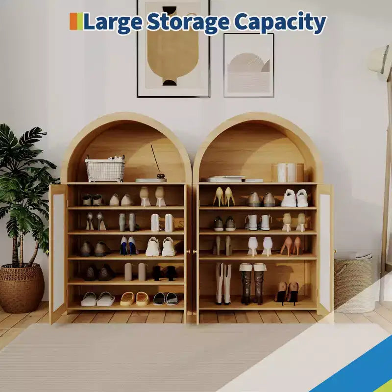 47'' Modern Arched Sideboard Buffet Cabinet w/Storage Freestanding Kitchen Pantry Cabinet with Rattan Doors for Living Room, Dining Room, Hallway