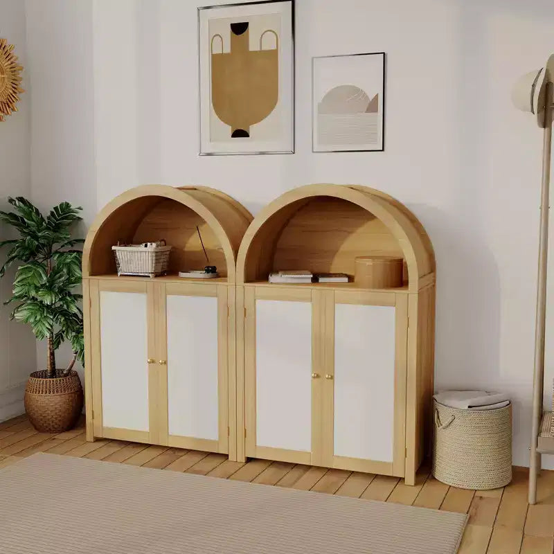 47'' Modern Arched Sideboard Buffet Cabinet w/Storage Freestanding Kitchen Pantry Cabinet with Rattan Doors for Living Room, Dining Room, Hallway